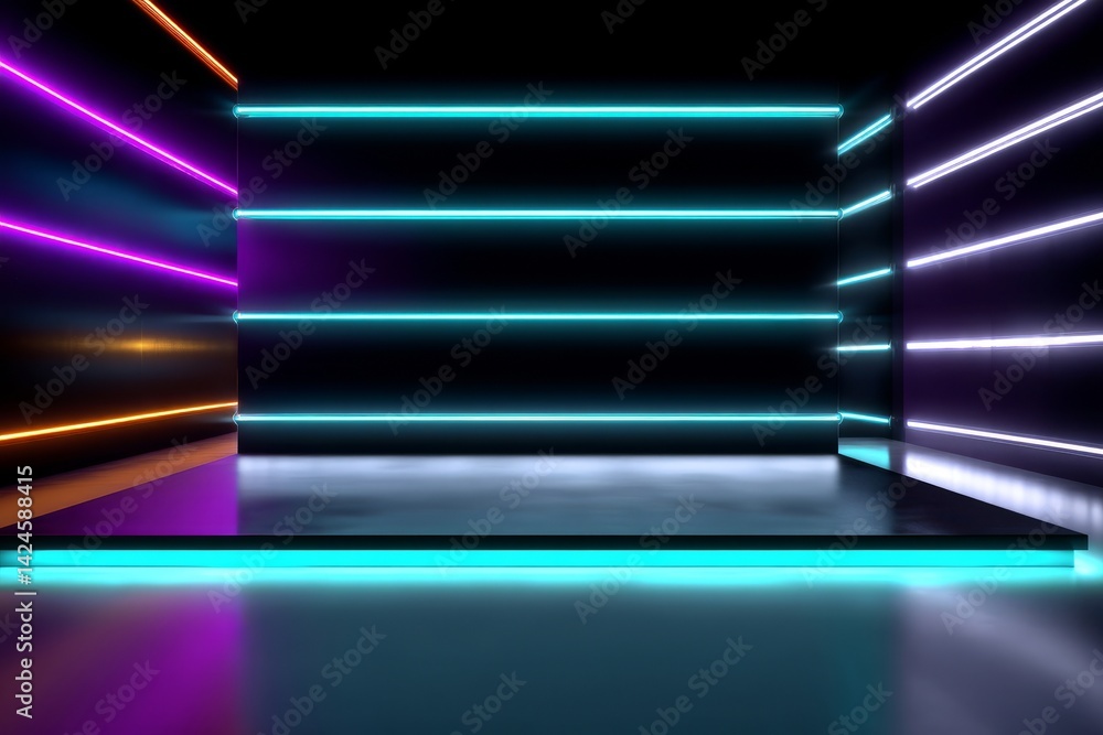 Poster the image is a 3d render with a colorful neon light spectrum, looping ultraviolet and quantum energy