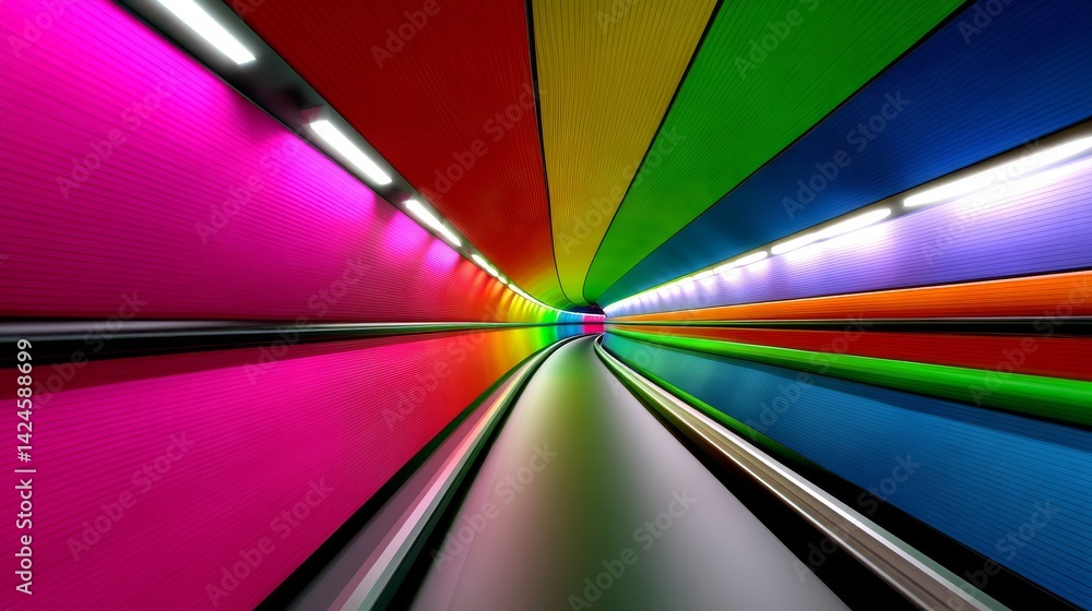 Aufkleber a 3d rendering features an abstract, colorful neon background with a tunnel curving to the right, ac