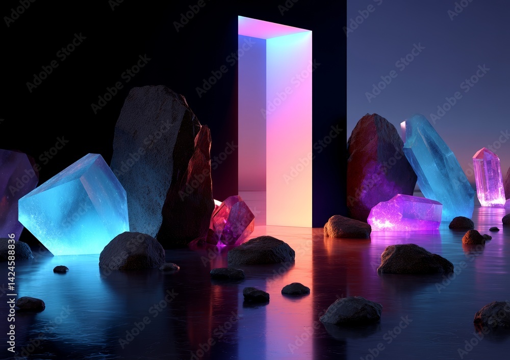 Poster the scene is set in a cosmic landscape with an abstract background, complete with a round portal, pi