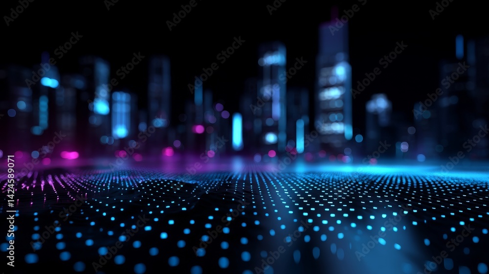 Poster the image is a 3d render of a futuristic, abstract ultraviolet background that incorporates a cyber 