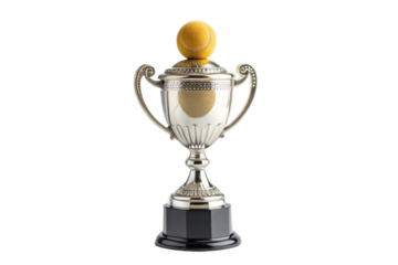 Tennis trophy topped with yellow ball represents sports achievement and competitive success in the game of tennis