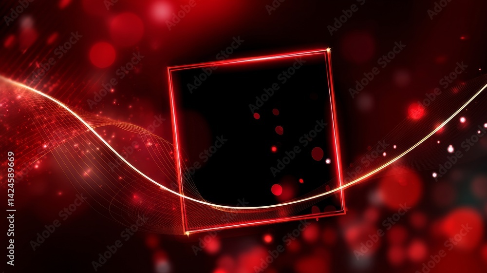 Poster the space is filled with a red virtual abstract background, a tunnel with neon line lights, a realit
