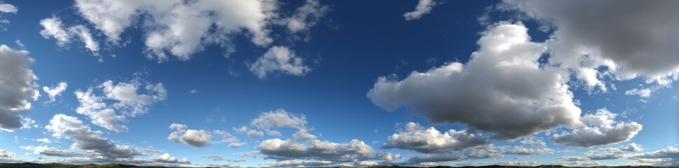 Obraz premium A 360-degree panoramic view of a cloudy blue sky in high definition, suitable for 3D graphics or editing drone footage with a beautiful zenith