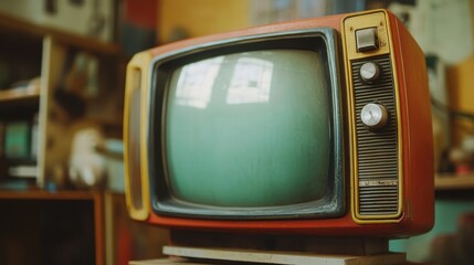 Vintage retro television with knobs in classic room setting