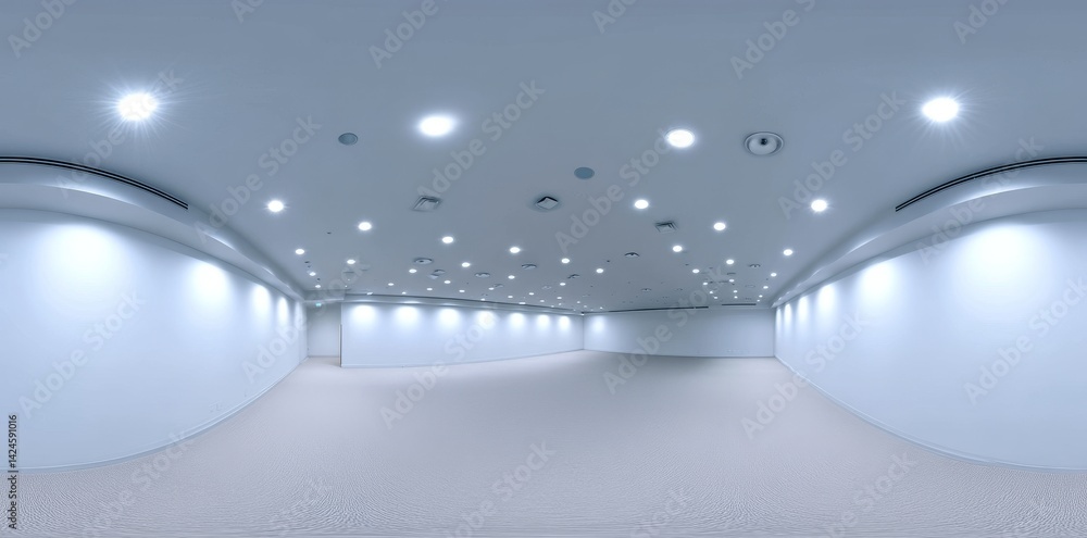 Poster hdri map of an empty white room featuring square ceiling lamps embedded within it