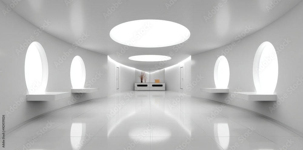 Poster hdri map of a white empty room featuring square ceiling lamps embedded within it