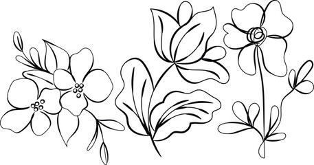 Floral nature illustration with a lily-like flower on a leafy tree branch, a vintage design element for spring decor