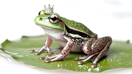 Fototapeta premium A frog with a crown on its head. Generated using AI.
