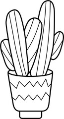 hand drawn vector illustration of an cactus in a potted, Cactus Outline Coloring Page