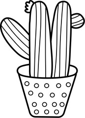 hand drawn vector illustration of an cactus in a potted, Cactus Outline Coloring Page