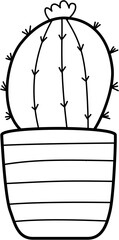 hand drawn vector illustration of an cactus in a potted, Cactus Outline Coloring Page