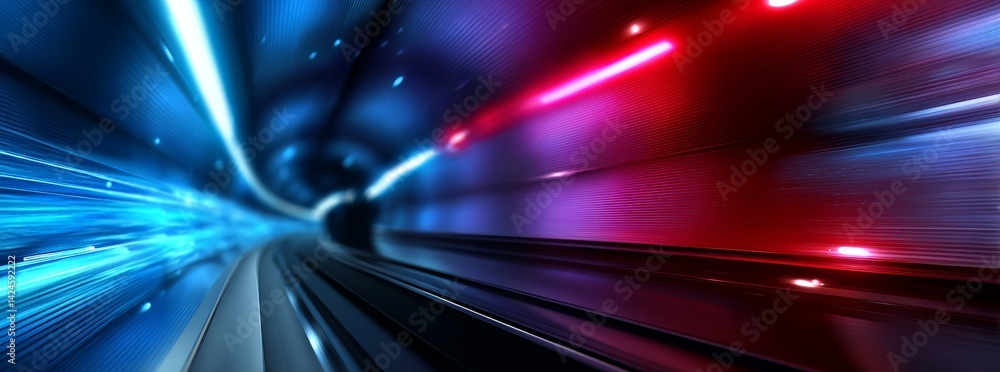 Poster the image is a 3d render of an abstract neon background with a panoramic view and colorful glowing l