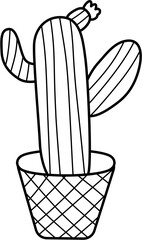 hand drawn vector illustration of an cactus in a potted, Cactus Outline Coloring Page