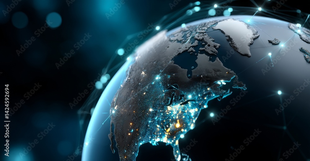 Poster the metaverse technology network represents a global virtual internet world connection at night, set