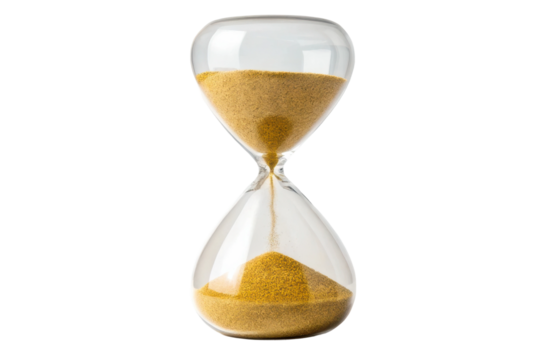 Classic hourglass symbolizing the passage of time with sand flowing under natural light in a minimalist setting