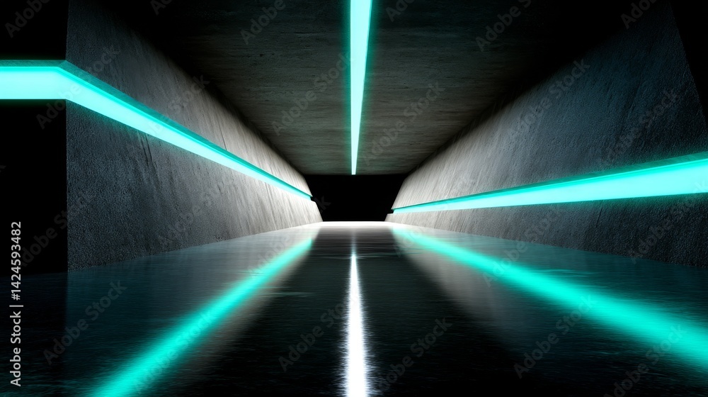 Poster a 3d rendering features an abstract background with curvy lines that glow, accompanied by an empty p