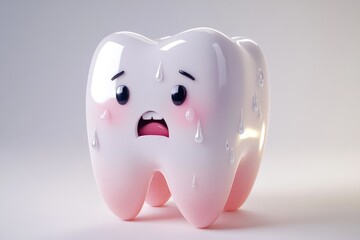 A scared cartoon tooth with sweat droplets, expressing dental anxiety or sensitivity.