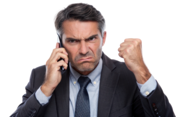 Frustrated businessman on phone expressing anger and disappointment during a challenging conversation