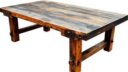 A wooden table with a black and brown finish. Generated using AI.