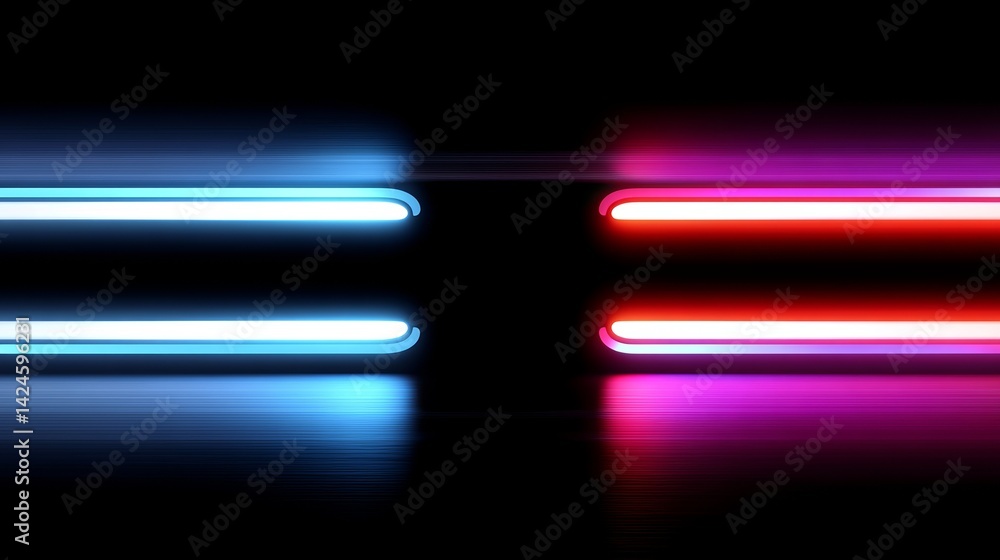 Poster the image is a 3d render of a futuristic, abstract neon background with lines that ascend and glow, 