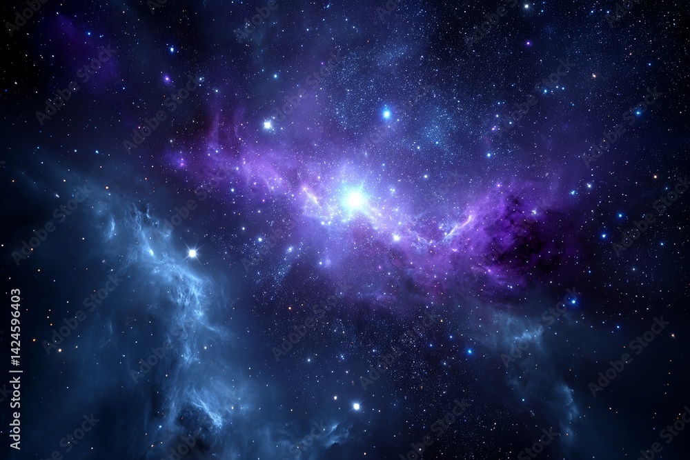 Poster the space background features a nebula and stars within a 360-degree spherical panorama, utilizing a