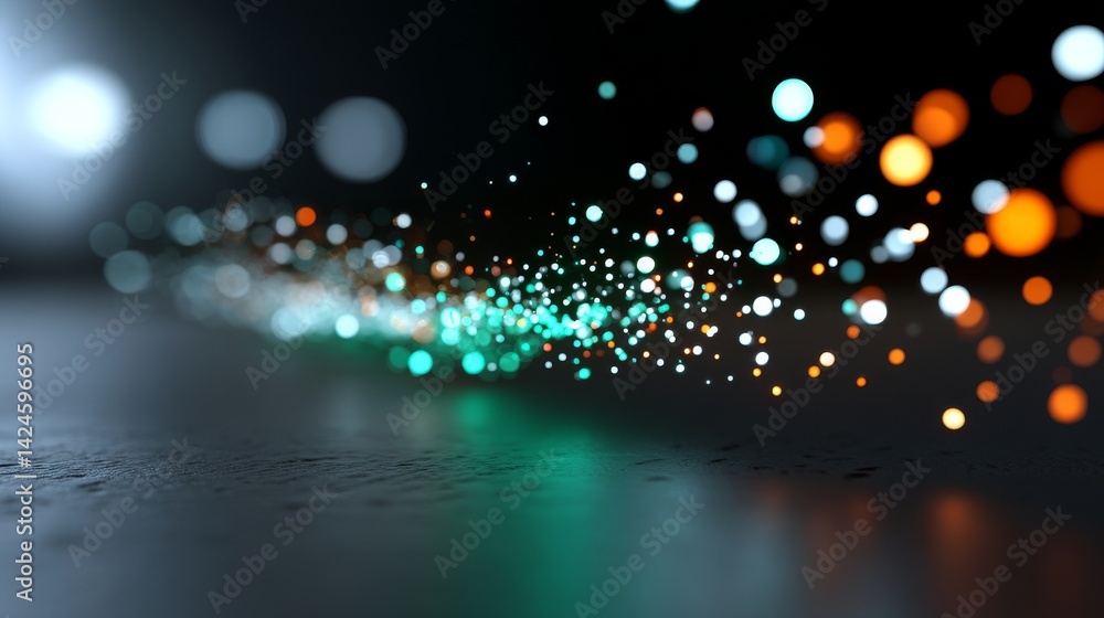 Poster a soothing and satisfying flow of particles, accompanied by elegant waves of colorful dust and encha