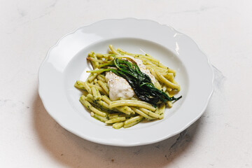 Casarecce Pasta with Wild Garlic, Pesto Sauce and Stracciatella