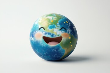A happy Earth globe with a smiling face, symbolizing environmental protection and global joy.