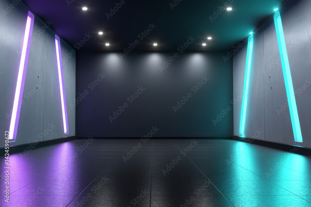 Poster fast-moving neon lights create a futuristic technology background with an abstract speed light trail