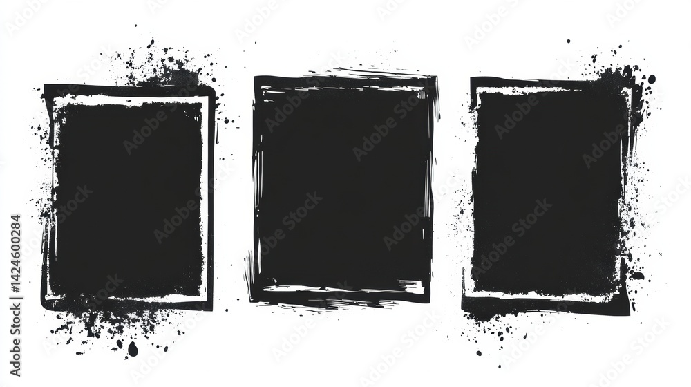 Aufkleber Black Rough Edge Rectangles for Creative Design and Artistic Collage Applications With a Grunge Finish Enhancing Visual Impact