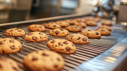 "Sweet Success: Fresh Cookies on Bakery Production Line in Confectionary Factory"

