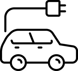 Electric car outline icon with charging plug - Editable Stroke, SVG, fully scalable.