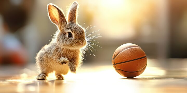 anthropomorphized rabbit playing basketball - Powered by Adobe