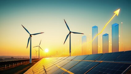 Increase in electricity prices on the world market. Green energy in full development.Investment finance chart,stock market business and exchange financial growth graph.