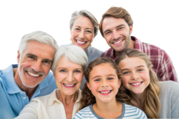 Happy family gathering with smiles and laughter in a joyful moment of togetherness