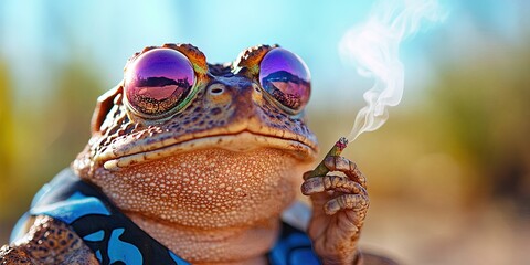 sonoran desert toad hippie smoking blunt - drugs and hallucination concept