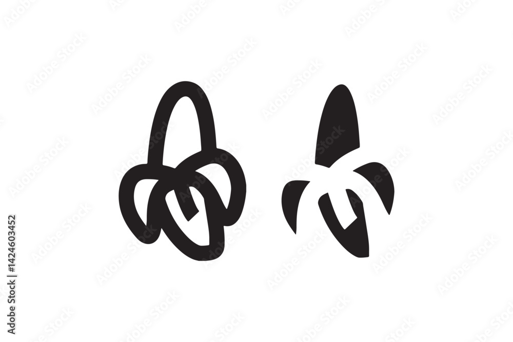 Poster minimal banana icons in outline and solid vector