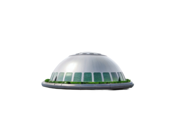 Modern architectural design featuring a futuristic dome structure with greenery accents for contemporary spaces