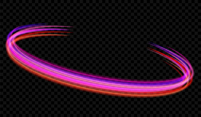 EPS10. Neon blurry circles at motion . Vector swirl trail effect . Abstract luminous rings slow shutter speed effect . Light painting . Bokeh glitter round shapes . Abstract lights at motion exposure