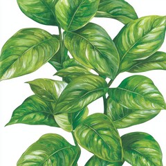Watercolor Botanical Illustration of Lush Green Leaves