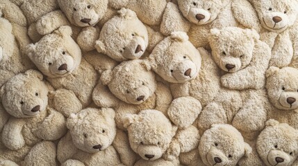 Many soft beige teddy bears arranged closely together in a cute cuddly pattern.