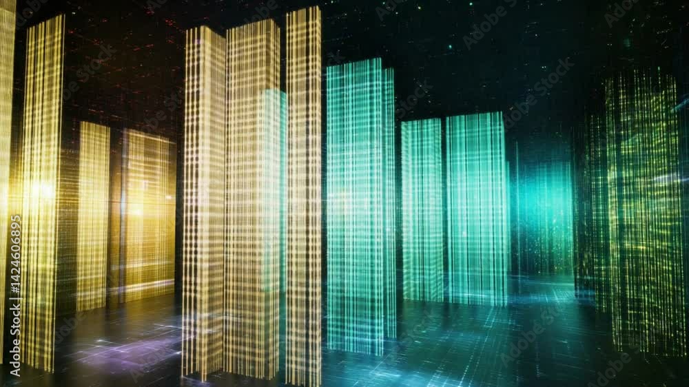 Poster abstract digital cityscape with glowing lines and geometric structures visual