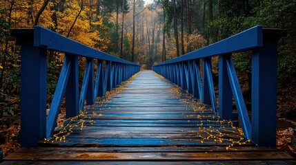 Autumnal Wooden Bridge Through Woods