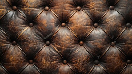 Fototapeta premium Vintage brown leather upholstery with button tufted pattern and texture