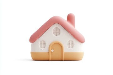 Minimalistic pastel pink and cream toy house isolated on white background, perfect for real estate, home iconography, or child-friendly graphic design concepts.