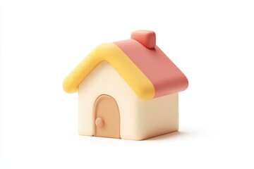 Minimalistic pastel pink and cream toy house isolated on white background, perfect for real estate, home iconography, or child-friendly graphic design concepts.