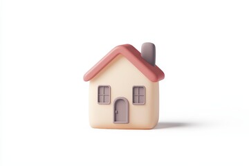 Minimalistic pastel pink and cream toy house isolated on white background, perfect for real estate, home iconography, or child-friendly graphic design concepts.