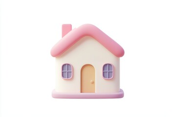 Minimalistic pastel pink and cream toy house isolated on white background, perfect for real estate, home iconography, or child-friendly graphic design concepts.