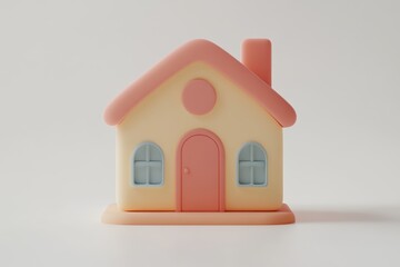Minimalistic pastel pink and cream toy house isolated on white background, perfect for real estate, home iconography, or child-friendly graphic design concepts.