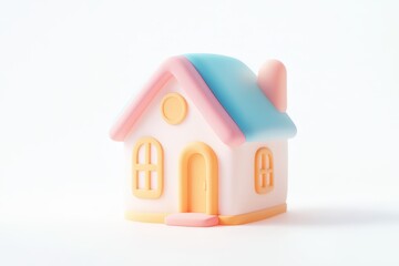 Minimalistic pastel pink and cream toy house isolated on white background, perfect for real estate, home iconography, or child-friendly graphic design concepts.